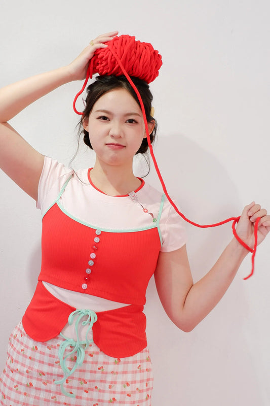 Doppelter Scoop-Neck-Tanktop Cherry Rush