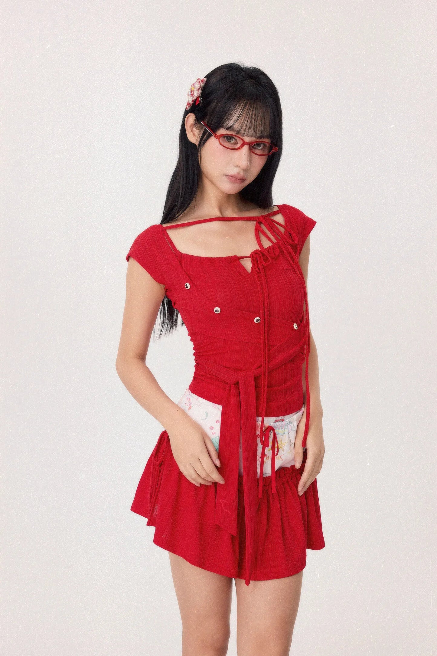 Dear Days Asymmetrical Top Red